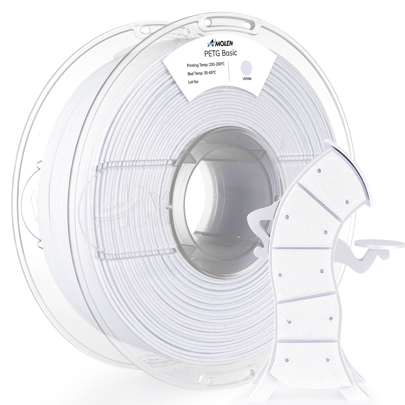 Amolen PETG Basic White Filament Spool, 1.75mm, 3D printing material, high compatibility