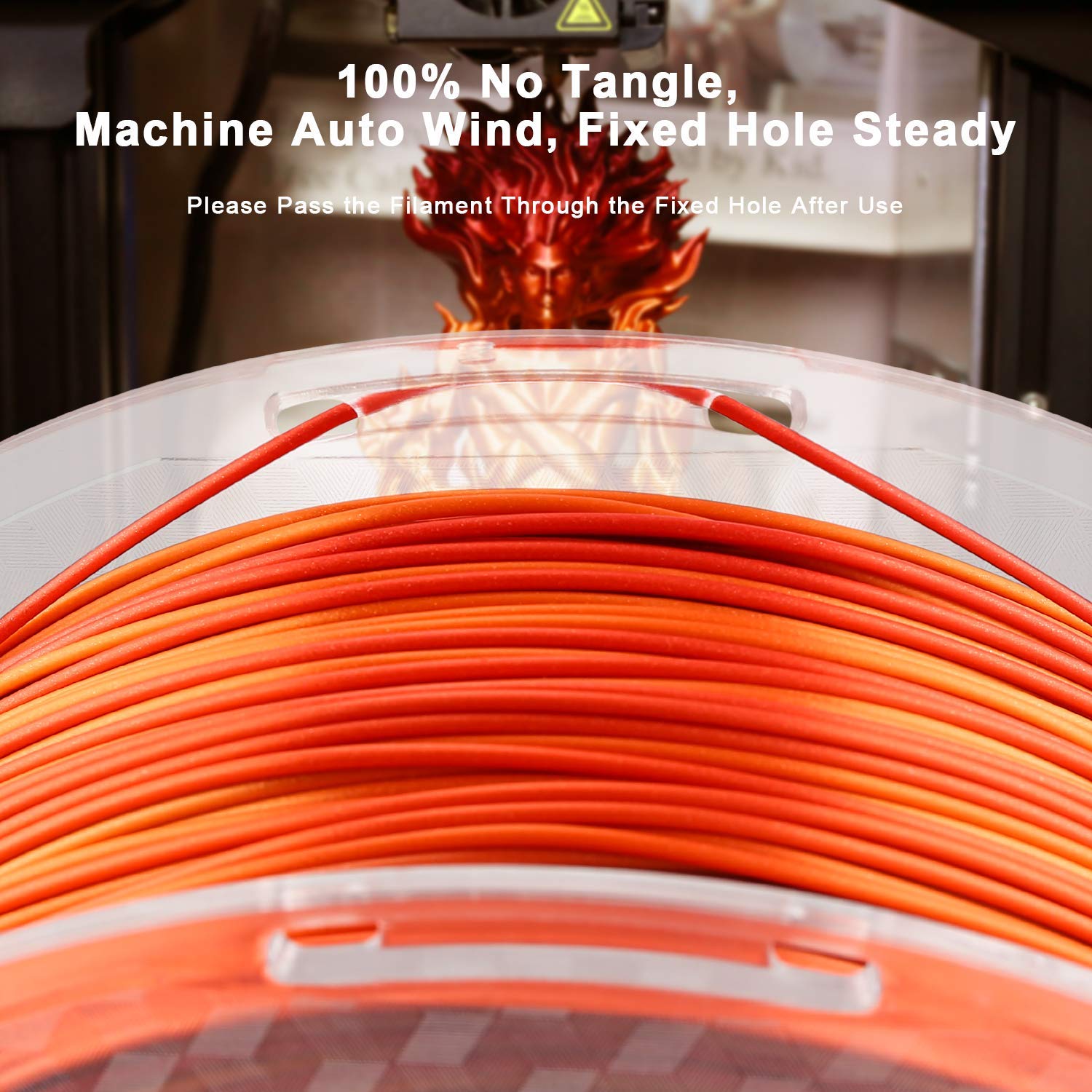 Amolen Silk Shiny Gradient PLA filament spool, orange-red gradient, perfect for 3D printing, no tangle and auto-wind.