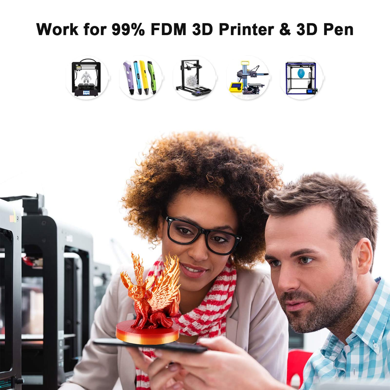3D printed model made with Amolen silk shiny gradient PLA filament, compatible with 99% of FDM 3D printers.