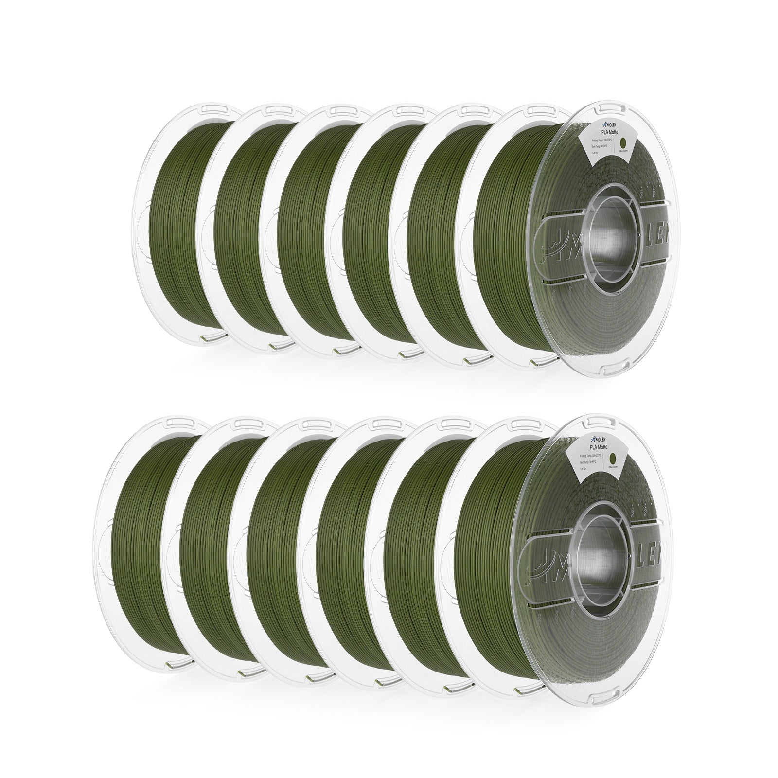 Amolen Olive Green PLA Matte filament 12-pack for 3D printing, bulk purchase with exclusive discounts, 1.75mm diameter