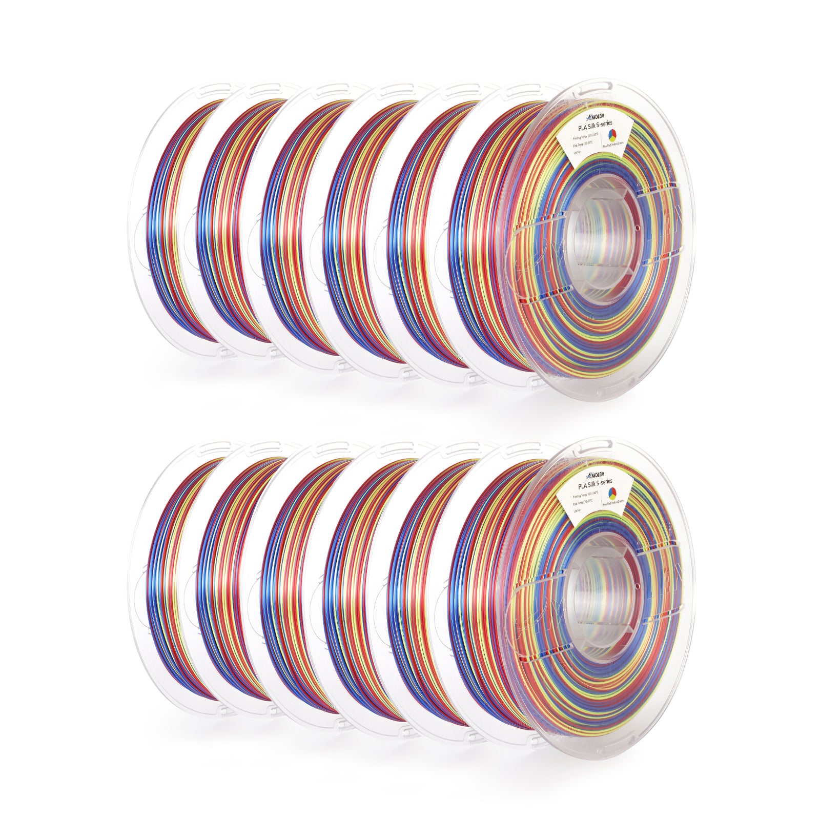 Amolen PLA Silk S-series 12-pack. 1.75mm Multi-color Silk PLA Filament spools.