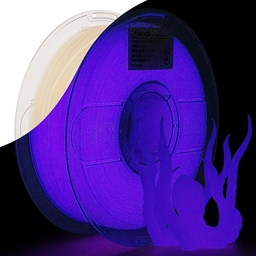 Amolen Glow-in-the-Dark PLA filament spool with glowing purple octopus model