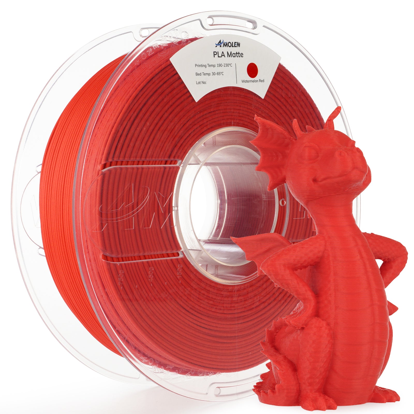 Amolen PLA Matte Watermelon Red 3D Printing Filament, 1.75mm, with 3D printed dragon model
