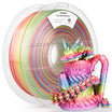 Amolen PLA Silk Rainbow filament spool, featuring a vibrant rainbow color gradient with a 3D-printed model.