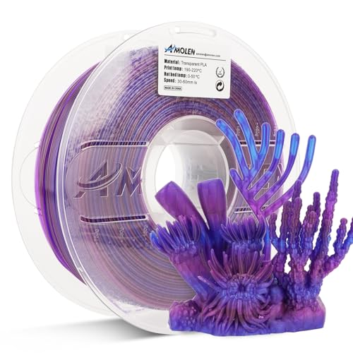 Amolen Transparent PLA filament with 3D-printed coral reef model, gradient color, eco-friendly.