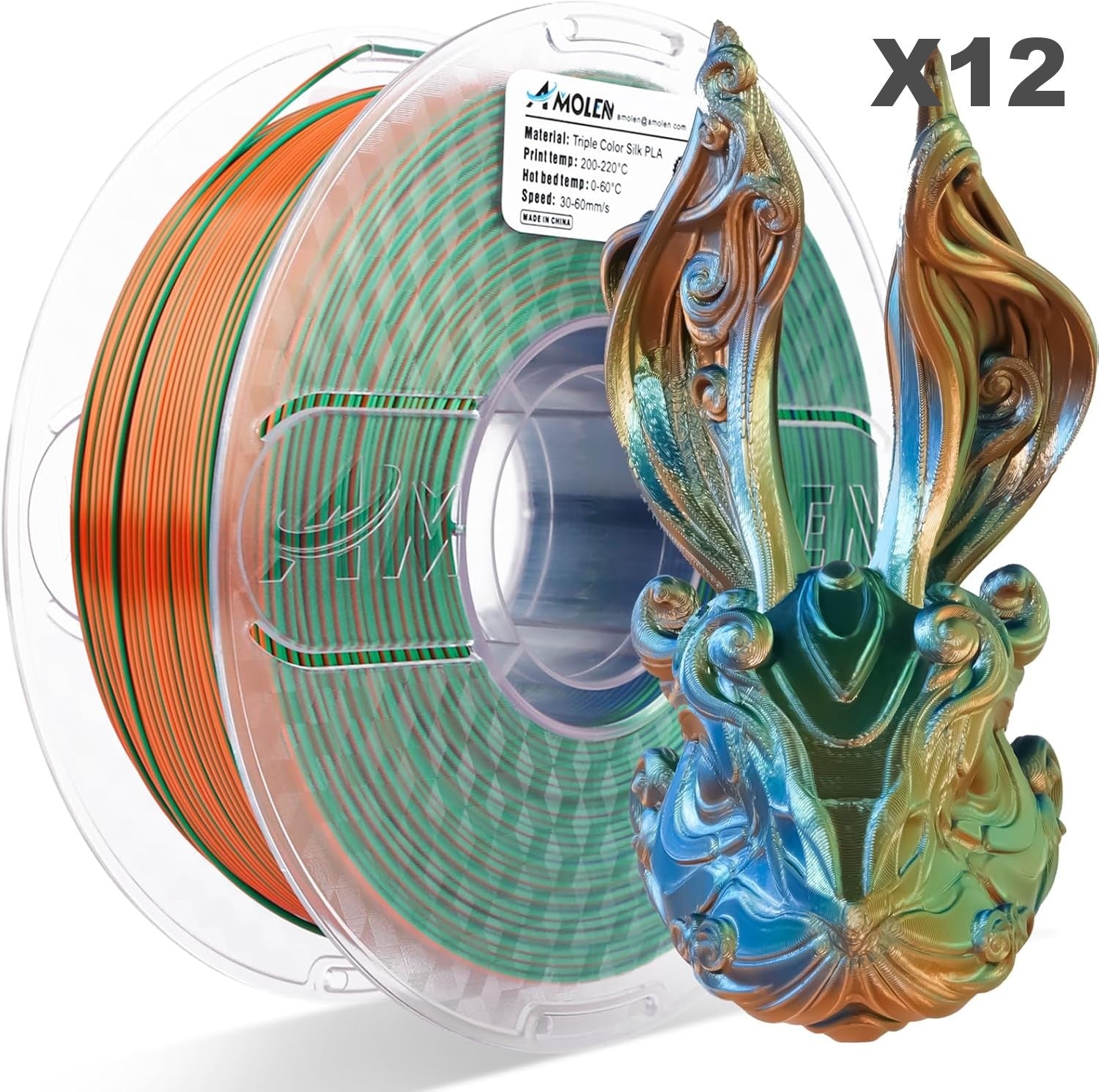 PLA Silk Triple Filament 1.75 mm,Pack 12KG