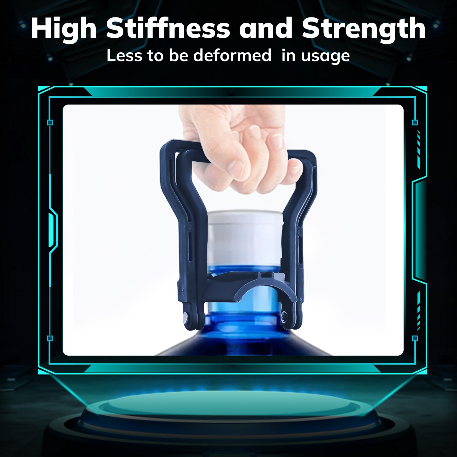 Blue bottle with sturdy handle showcasing high stiffness and strength, less deformation in usage