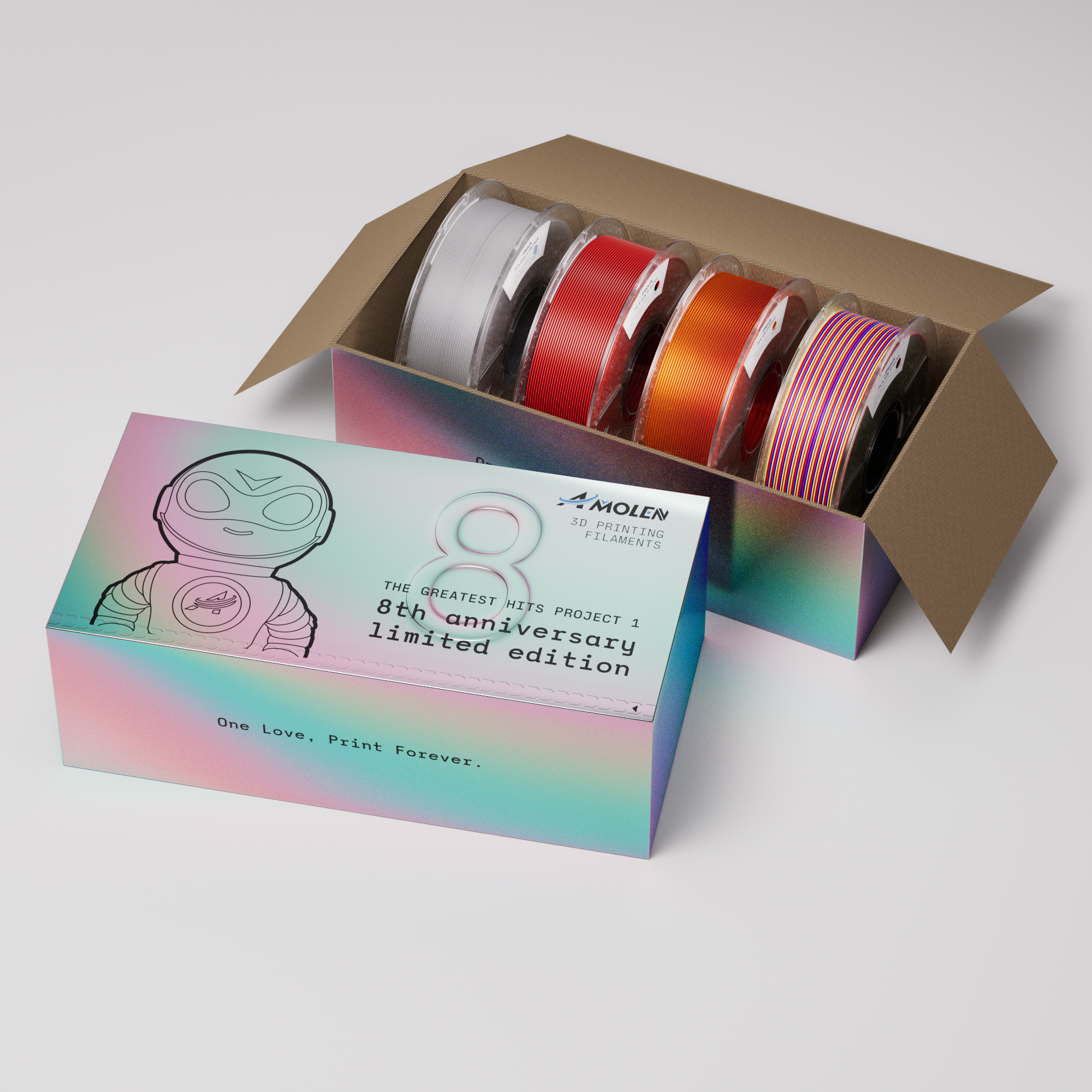 Amolen 8th Anniversary Limited Edition PLA filament set, four colors for 3D printing