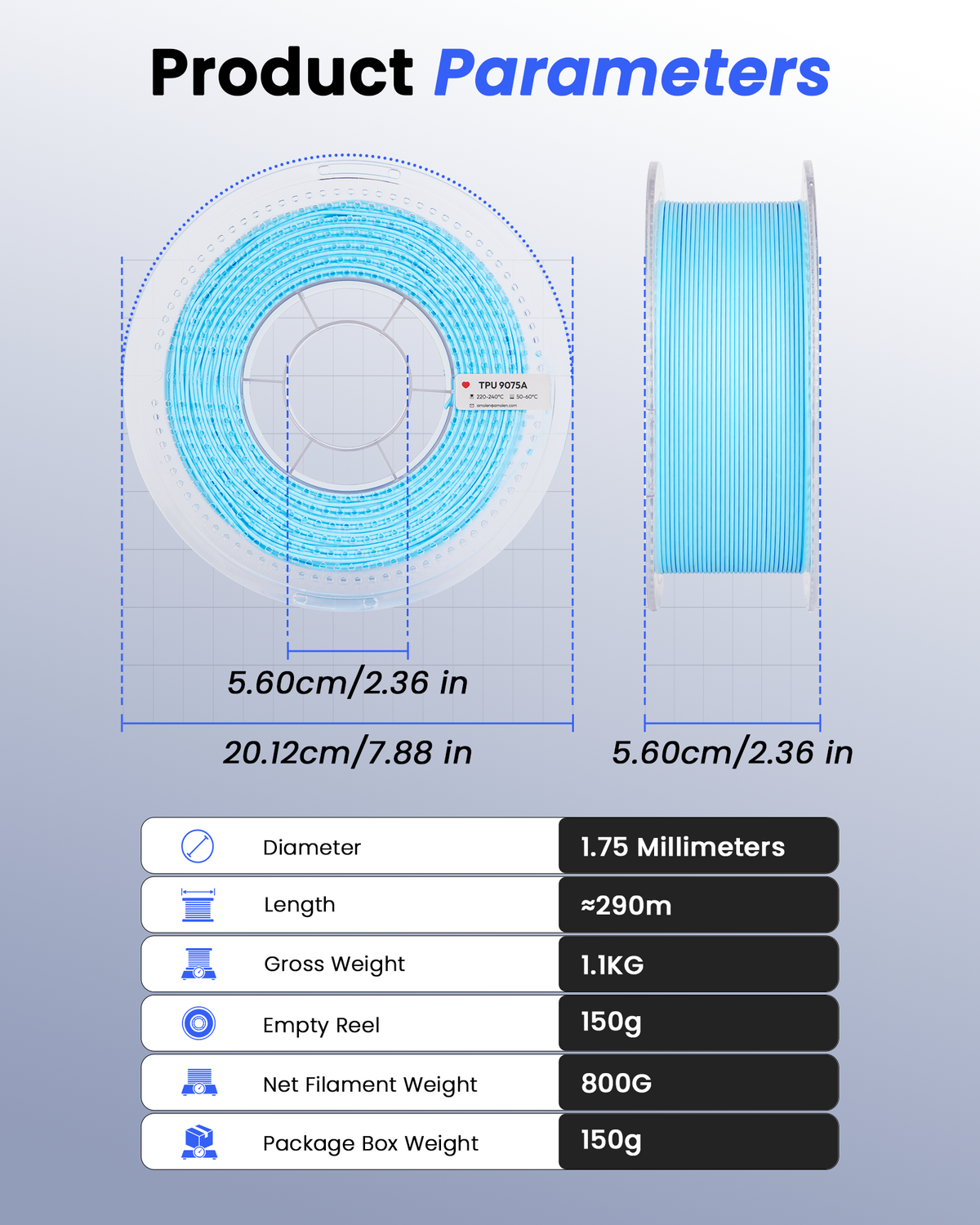TPU Basic 9075A Filament 1.75mm, 800G
