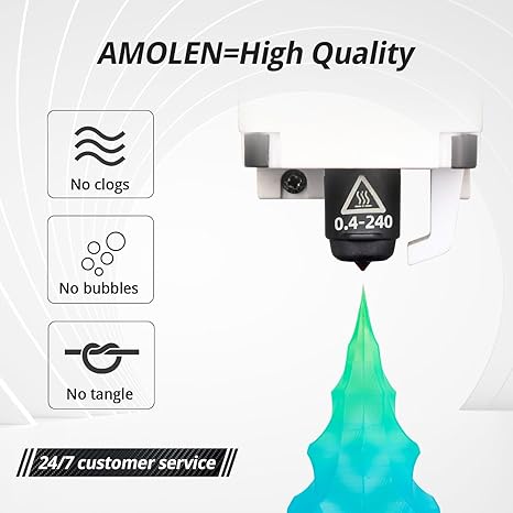 Amolen PLA Crystal-Transparent filament; no clogs, bubbles, or tangles, guaranteeing high quality printing.