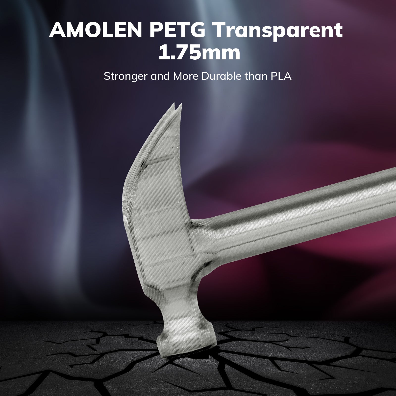 Amolen PETG Transparent 1.75mm filament 3D printed hammer, stronger and more durable, demonstrating its strength