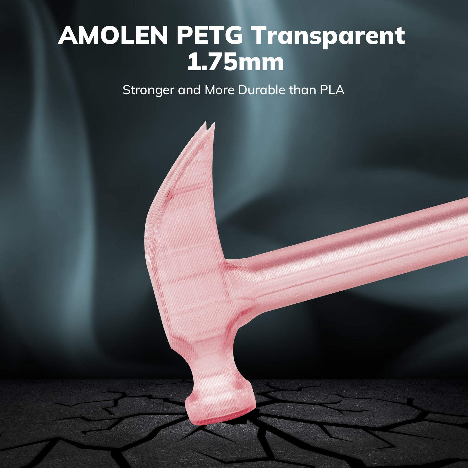Amolen PETG 1.75mm transparent pink hammer, demonstrating 3D printing material strength and durability.