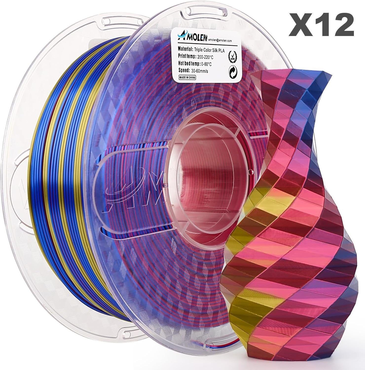PLA Silk Triple Filament 1.75 mm,Pack 12KG