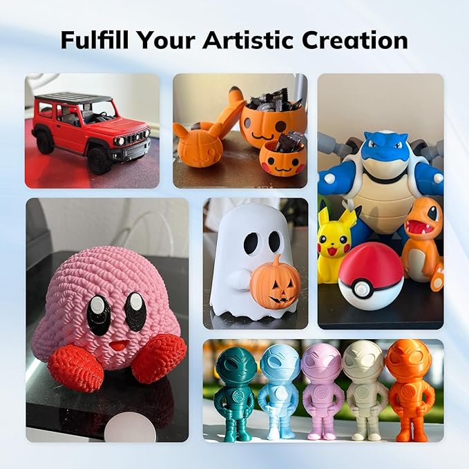 3D printed models from Amolen PLA filament, showcasing artistic creations, ideal for makers and projects.