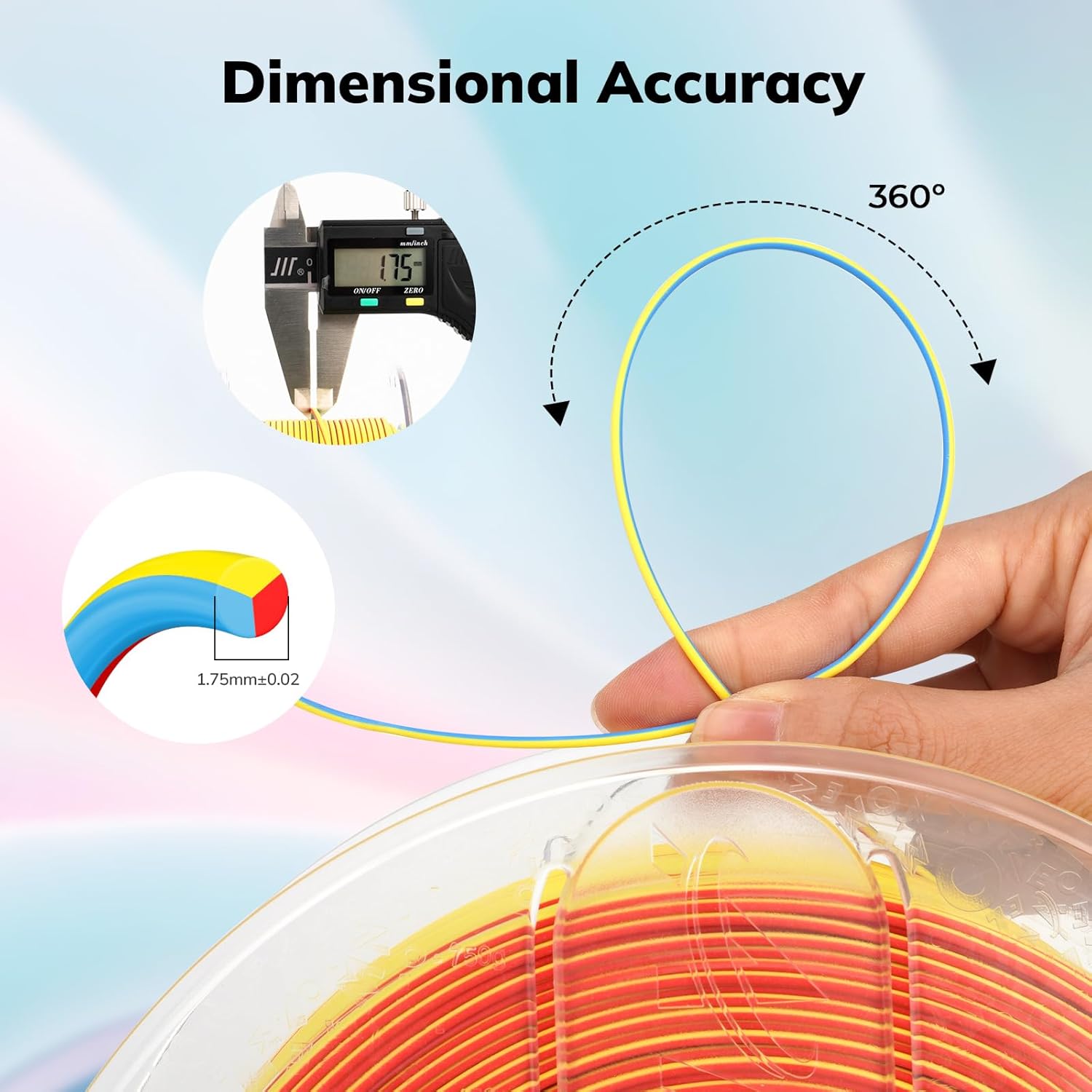 Amolen PLA Matte Triple Color Filament - 1.75mm diameter accuracy, three colors in one, 360° display