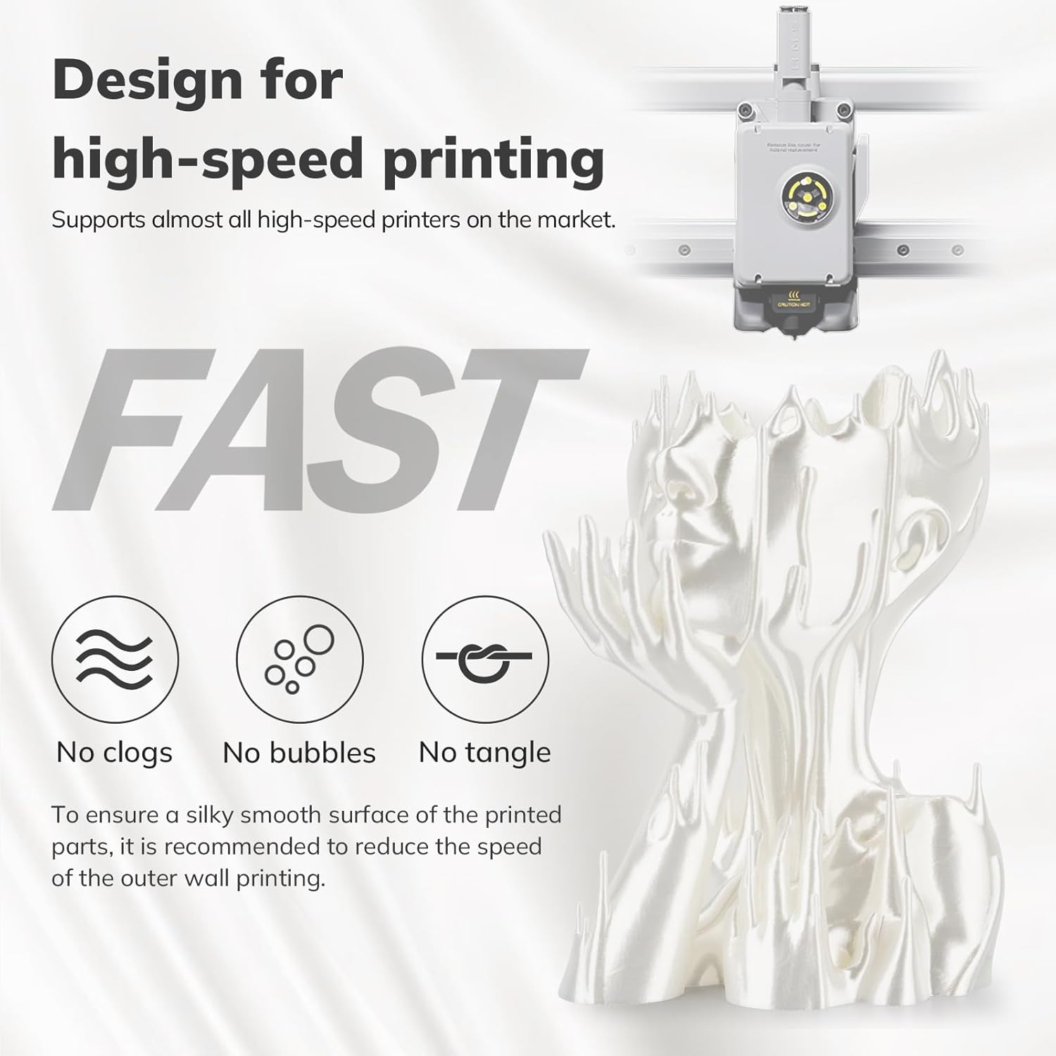 Amolen Silk PLA filament: high-speed 3D printing. Smooth, no clogs, bubbles or tangles. Silk PLA for quality 3D printing.