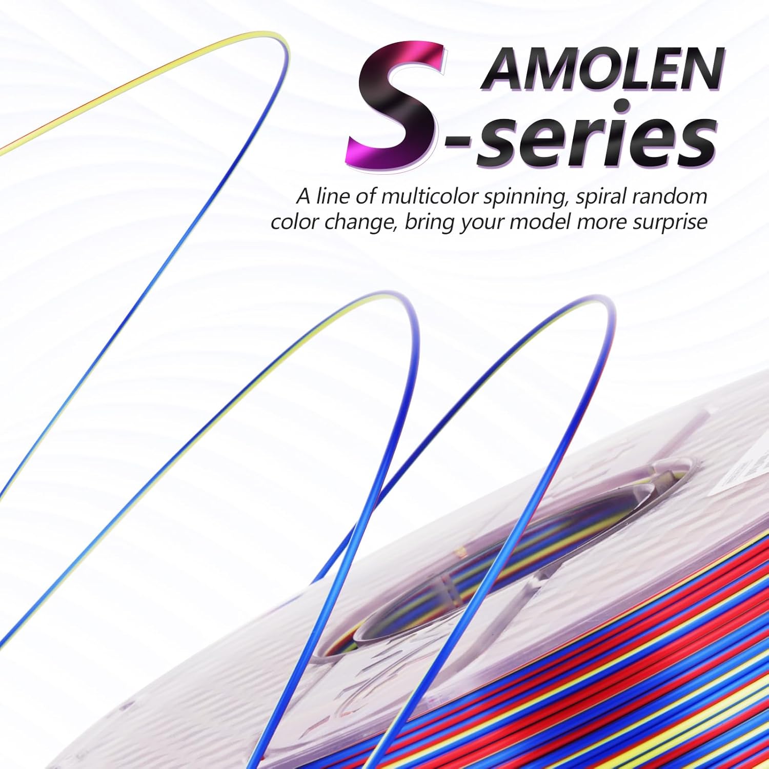 Amolen S-series silk filament with multicolor effect, ideal for 3D printing