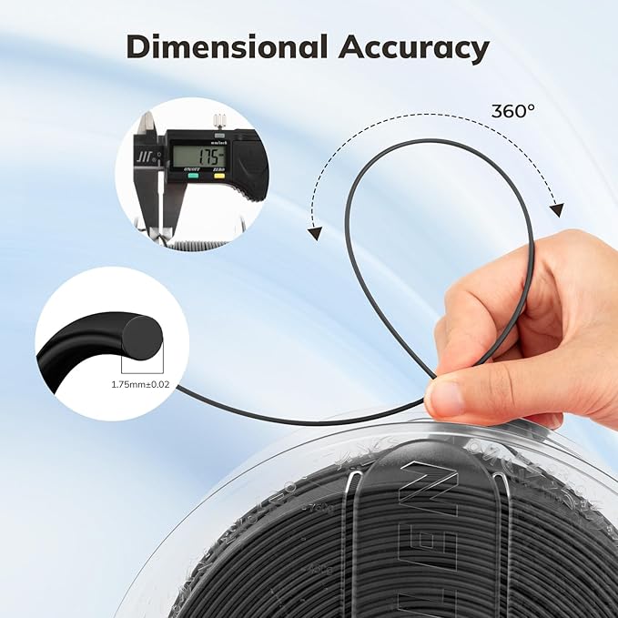Black PLA High Speed Filament 1.75mm diameter, Dimensional Accuracy