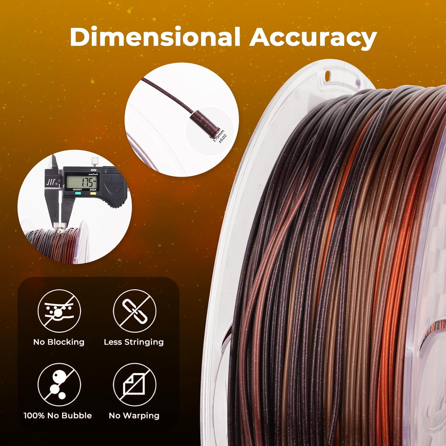 PLA Silk Shiny Gradient Filament 1.75mm by Amolen, demonstrating accuracy, and quality features.