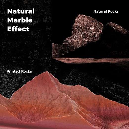 Amolen PLA Marble filament showcasing natural marble effect in printed rock sample, ideal for aesthetic 3D printing