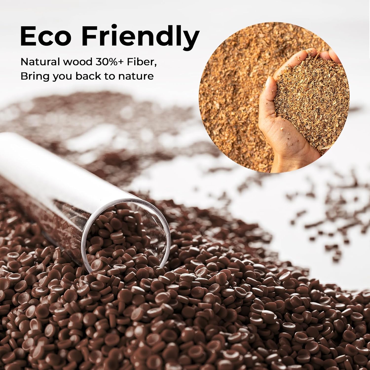 Eco-friendly wood PLA filament, 30% natural wood fiber, for 3D printing with wood texture.
