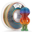 Amolen PLA Polarized 1.75mm filament and a color-changing 3D-printed figurine. Red, yellow, green, and blue colors.
