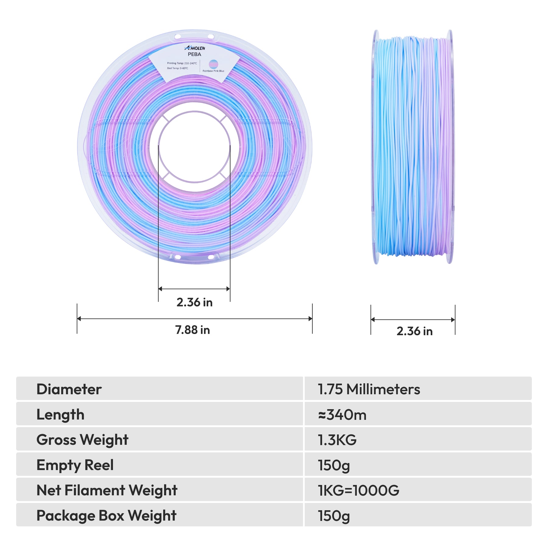 PEBA 90A Flexible Filament 1.75mm, 1KG