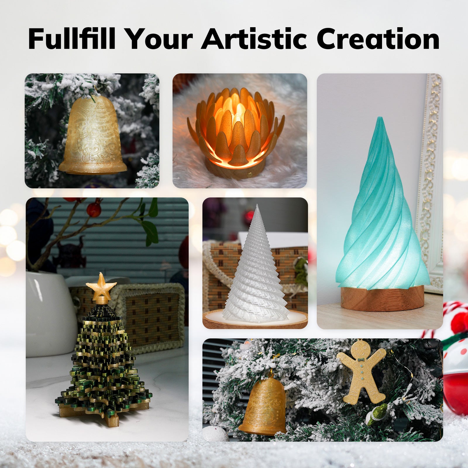 3D printed Christmas models with Amolen PLA Shiny Glitter filament: artistic creations