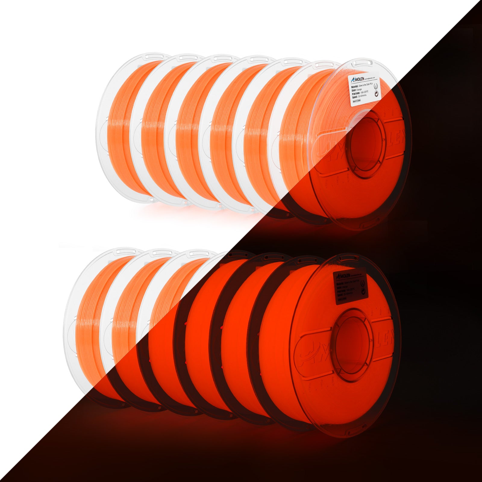 Amolen 12-pack Glow in the Dark PLA filament, orange color, 1.75mm for 3D printing projects