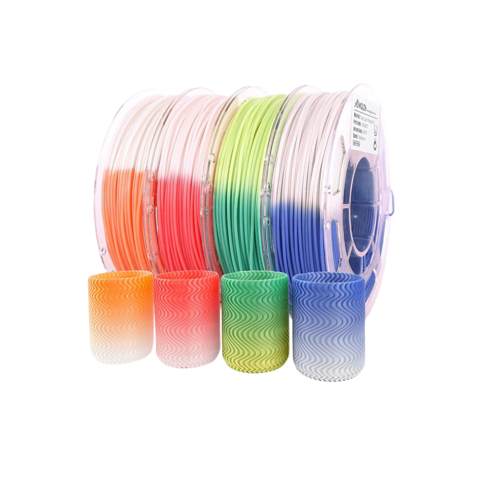 Amolen PLA Temperature Color Change Filament Variety Pack with 3D printed examples