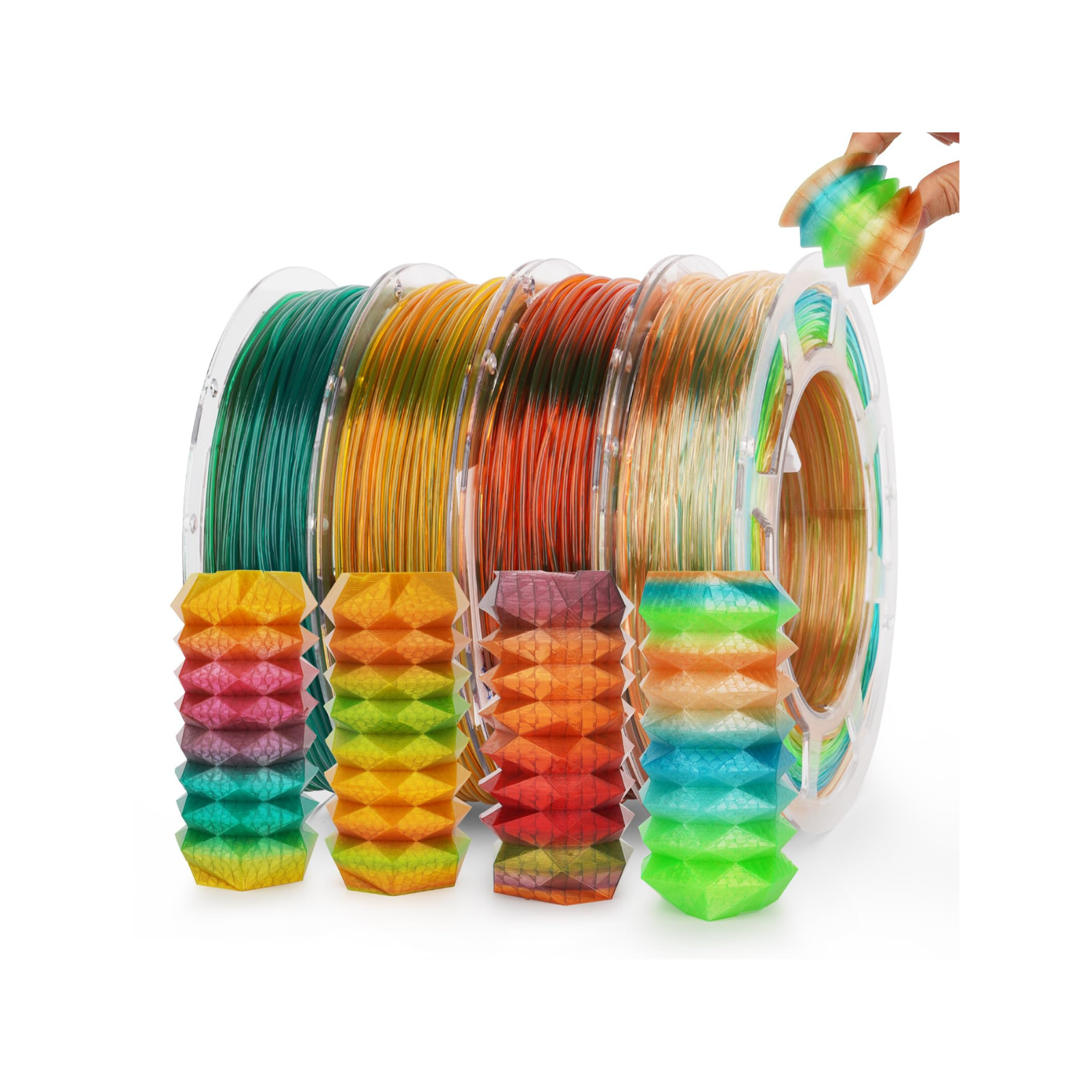 TPU Multicolor Rainbow Filament Spools and 3D Printed Flexible Samples