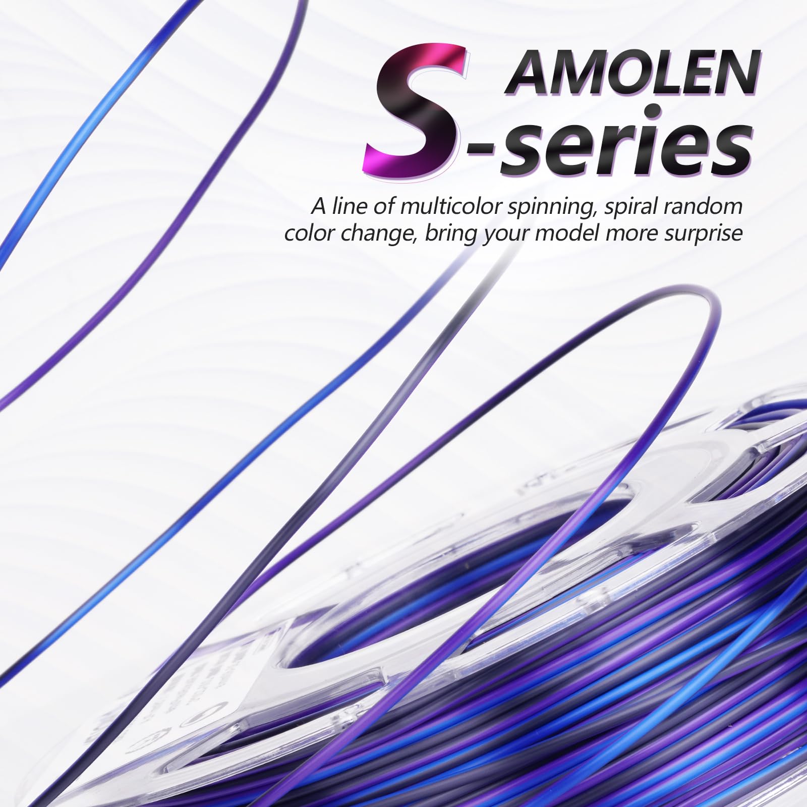 Amolen S-series multicolor PLA filament, spiral random color change for 3D printing