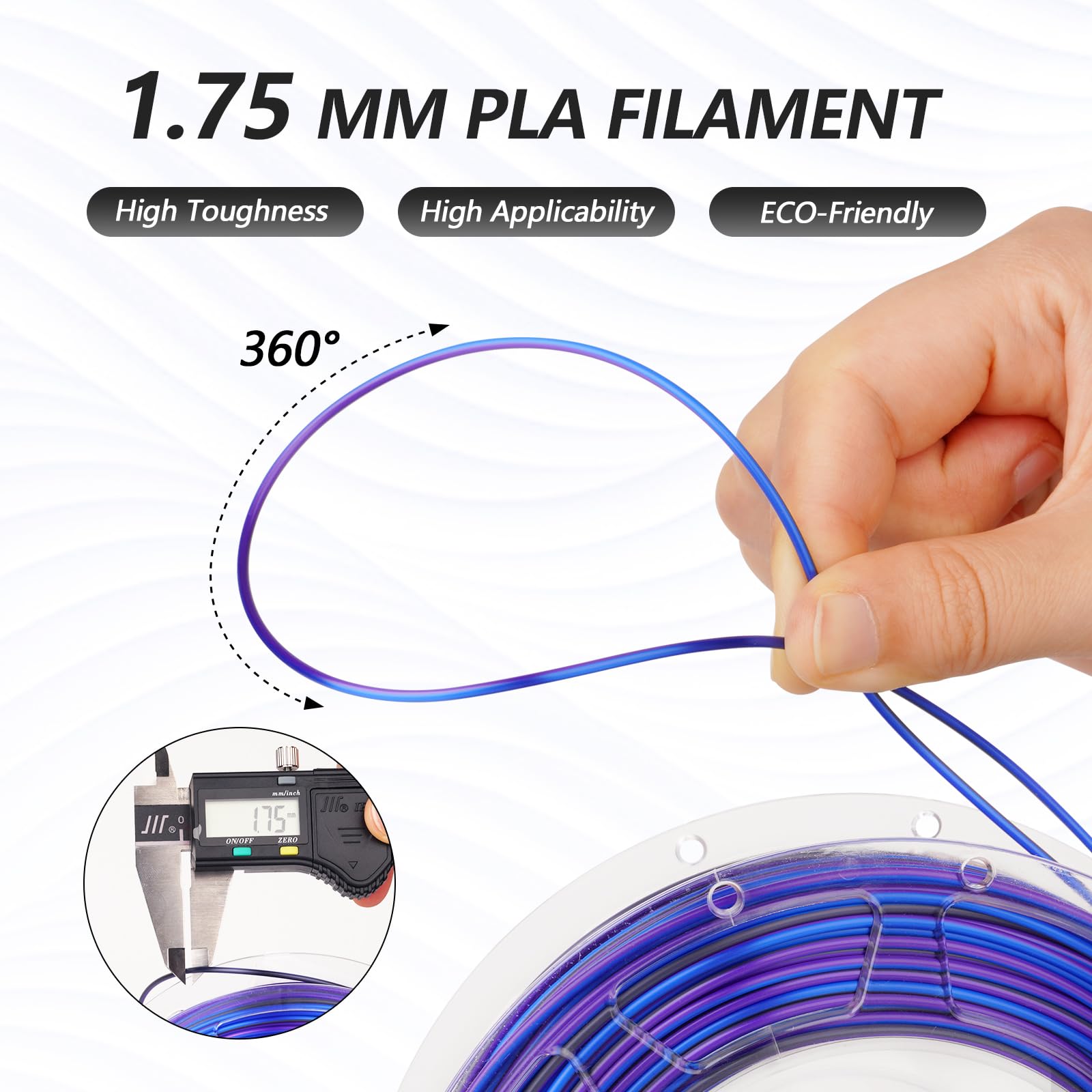 1.75mm PLA Filament with 360° measurement, High Toughness, Applicability, Eco-Friendly, multi-color filament spool, Amolen