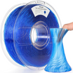 Amolen TPU Transparent Blue 1.75mm filament spool and a 3D printed vase, ideal for 3D printing arts and crafts.