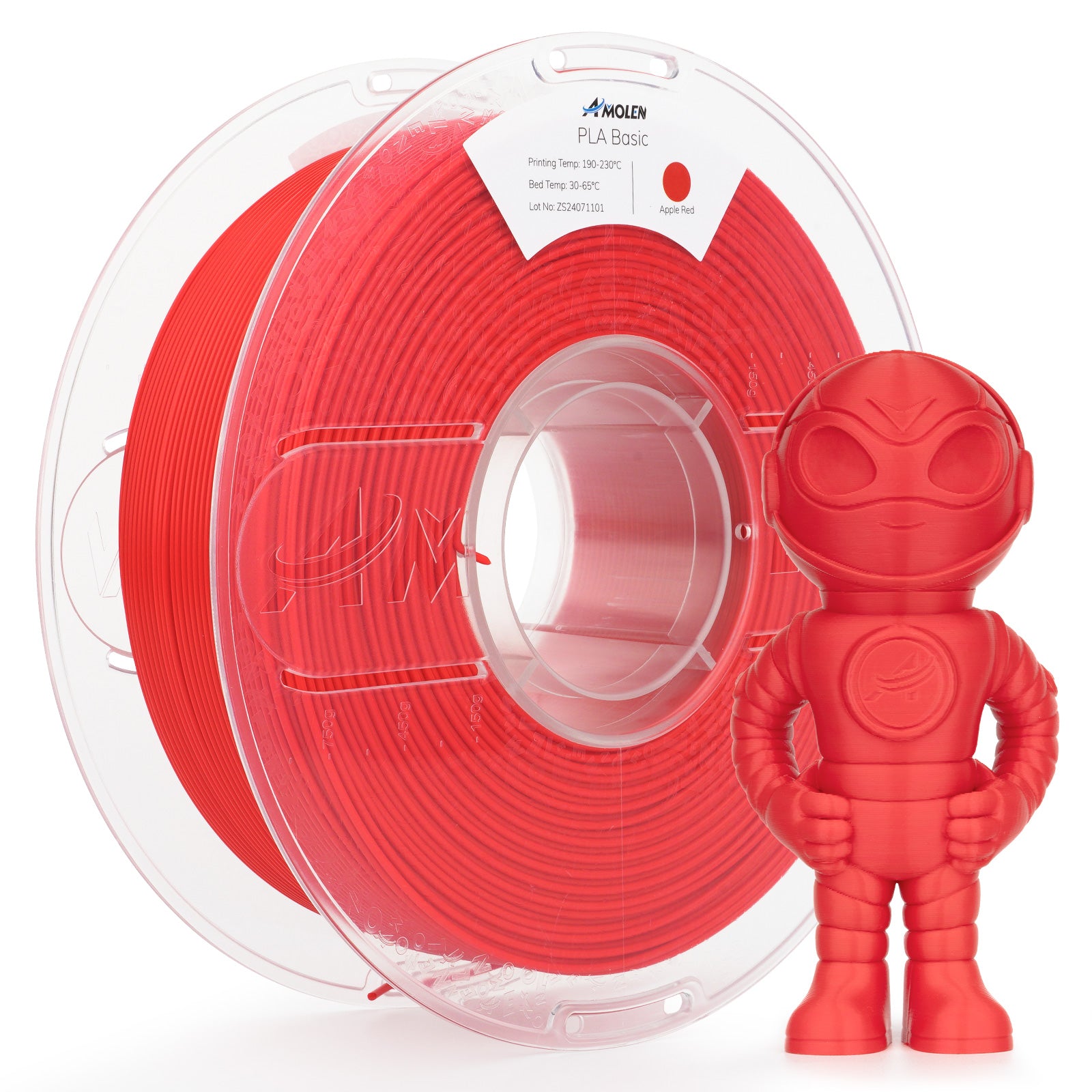 Amolen PLA Basic Apple Red filament and 3D printed robot, high-speed 3D printing