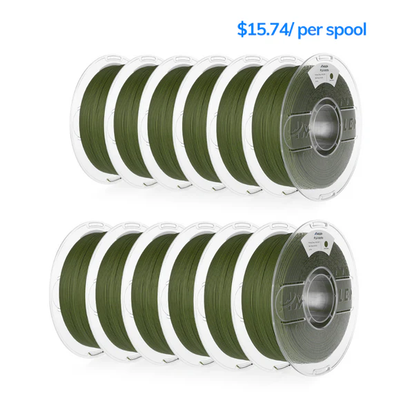 Amolen PLA Matte Dark Green Filament 12-Pack. Bulk PLA for 3D printing, $15.74/spool.