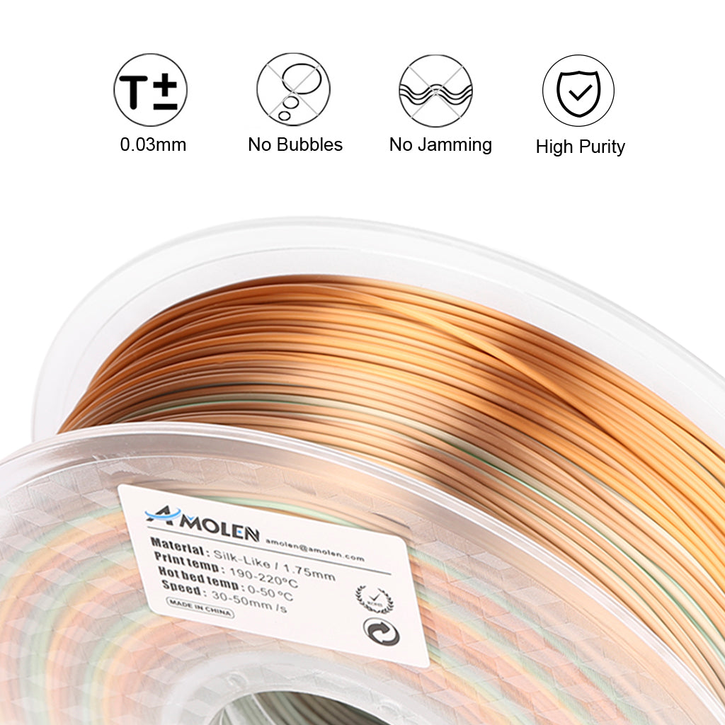 Amolen Silk-Like 1.75mm filament spool, smooth gradient colors, no bubbles, no jamming, for 3D printing projects