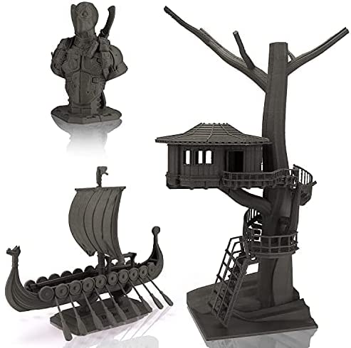 Amolen Wood PLA 3D prints: Deadpool bust, treehouse, and Viking ship models, wood texture, 1.75mm filament