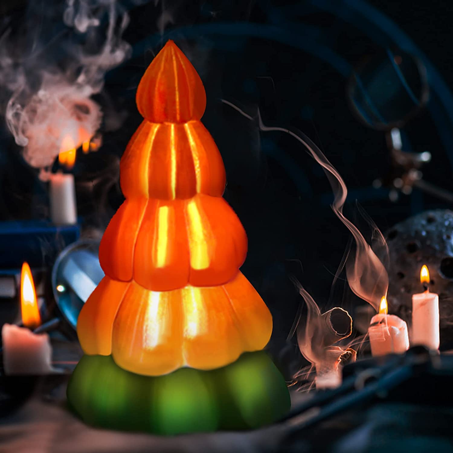 3D printed pumpkin model with Amolen PETG Transparent Rainbow filament, showcasing gradient colors and transparent effects