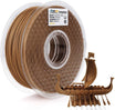Amolen Wood PLA 1.75mm Filament spool with 3D printed Viking ship model, perfect for wood-like textures and prints.