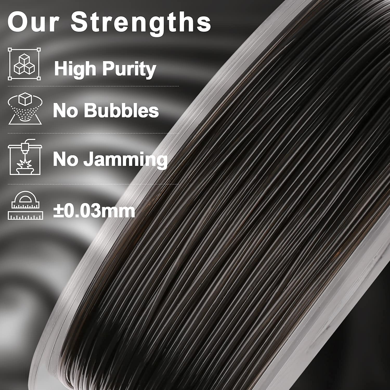 Amolen PLA filament quality: High Purity, No Bubbles, No Jamming, ±0.03mm diameter accuracy for 3D printing