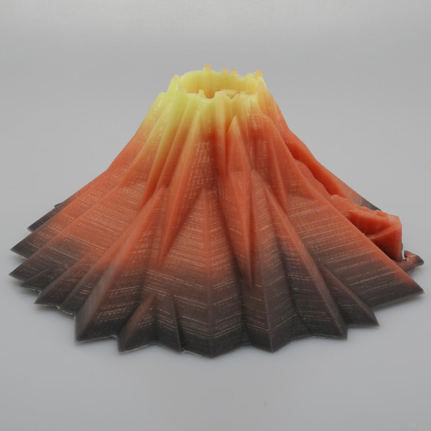 3D-printed volcano model made with Amolen temperature color change PLA filament