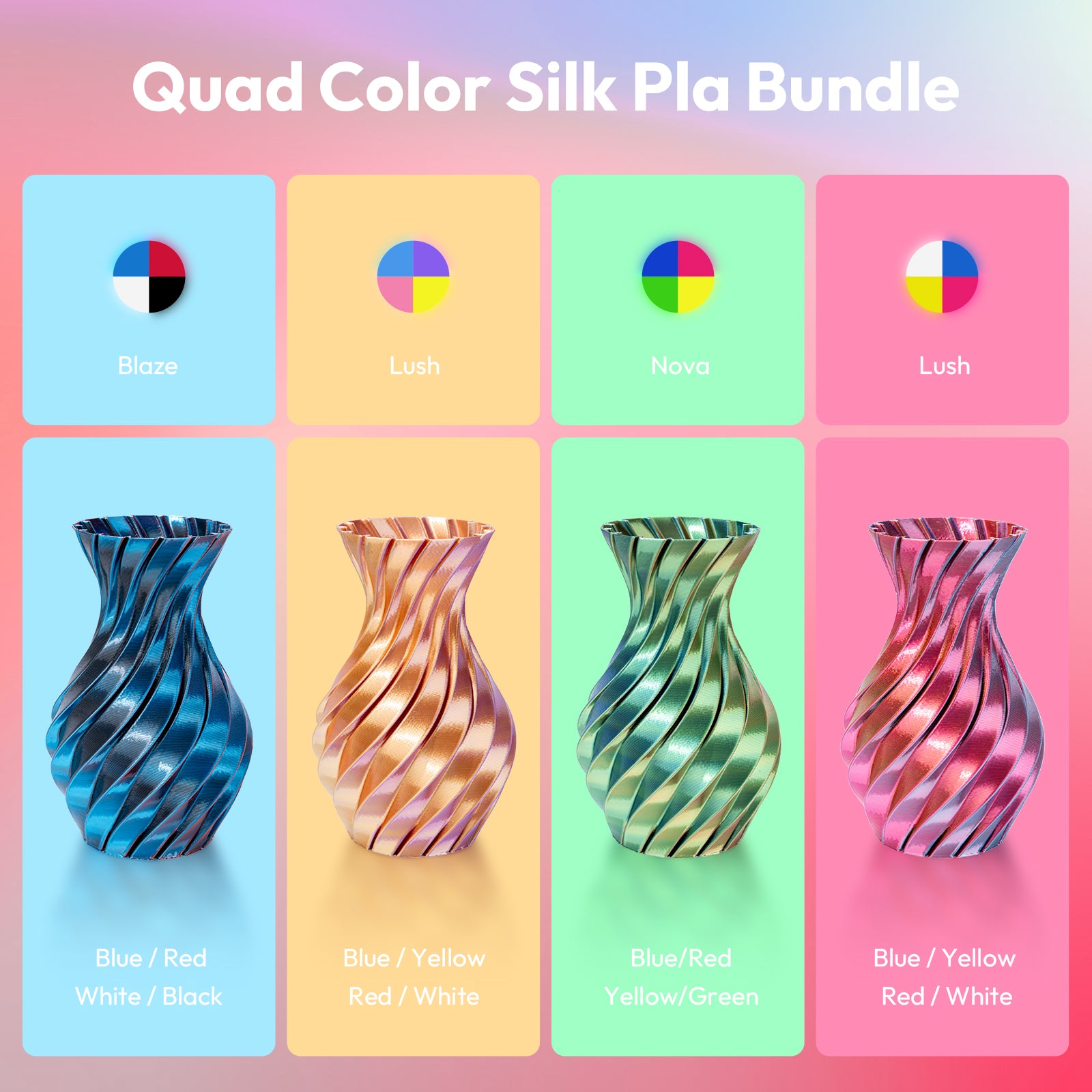 PLA Silk Quad Pack | 4x200g 1.75MM Multi-Color