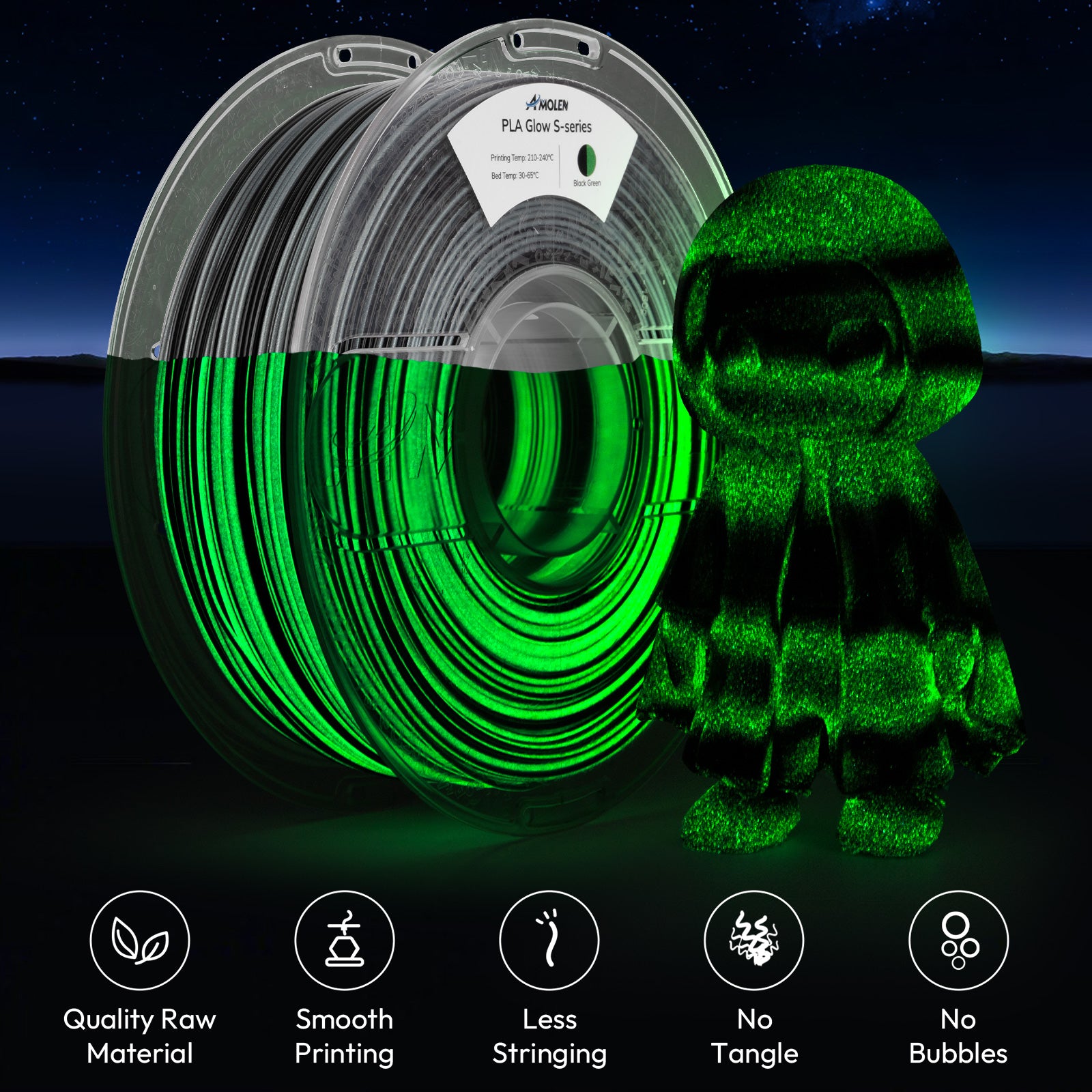 PLA S-Series Glow-in-the-Dark 1.75mm, 1KG/2.2LB