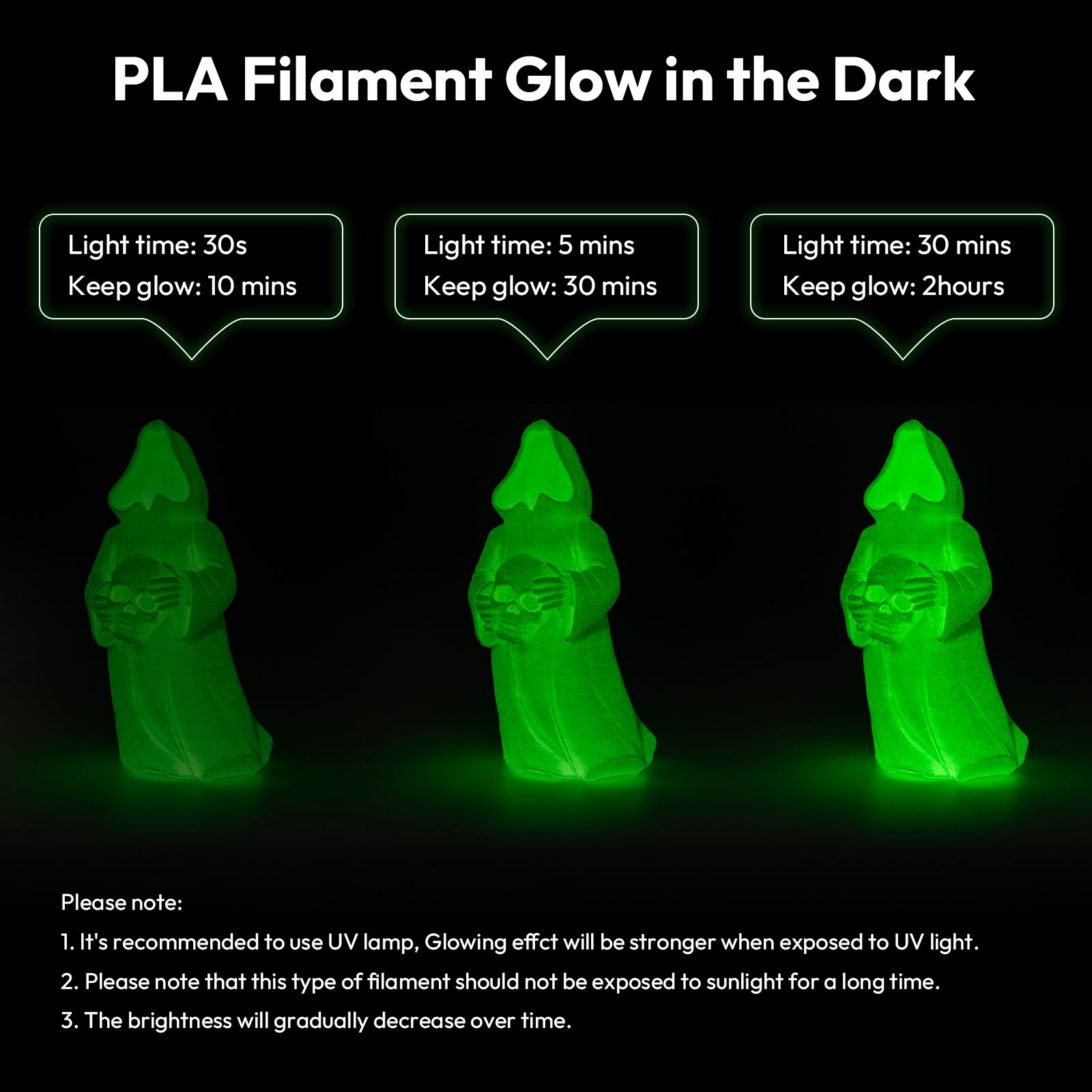 PLA Silk Glow In The Dark 1.75mm, 1KG/2.2LB