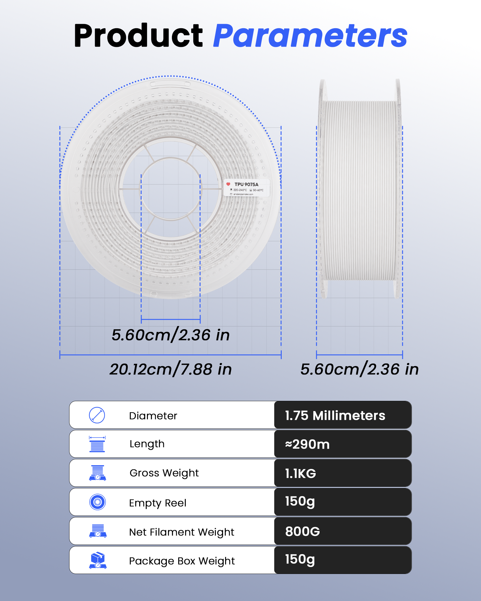 TPU Basic 9075A Filament 1.75mm, 800G