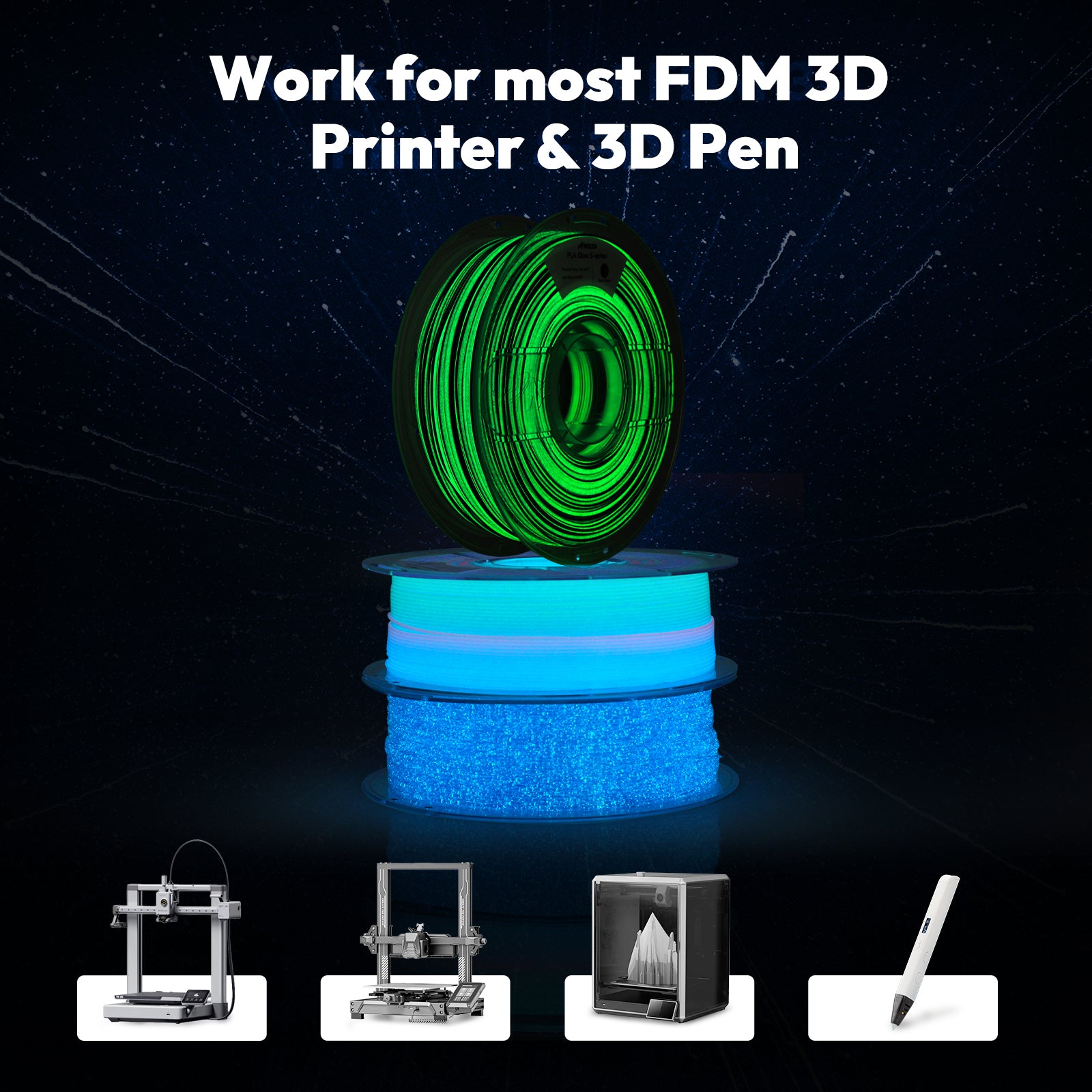 PLA S-Series Glow-in-the-Dark 1.75mm, 1KG/2.2LB