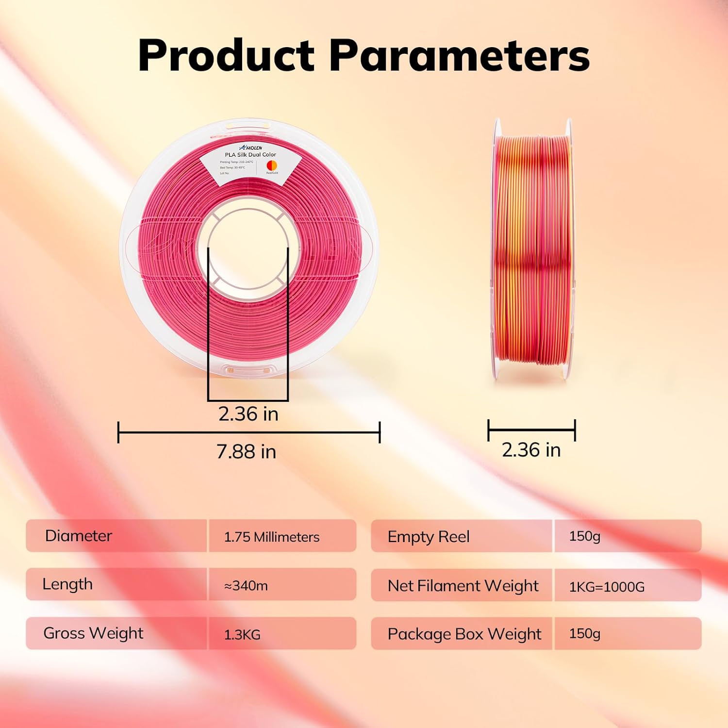 PLA Silk Dual Filament 1.75 mm, Pack 12KG