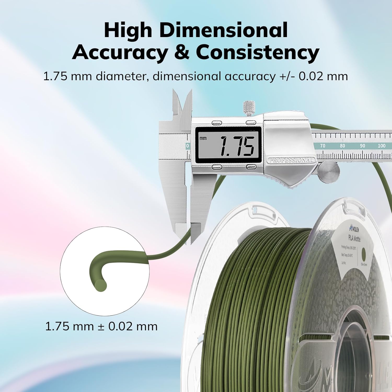 PLA Matte Filament 1.75 mm, Olive Green 12kg