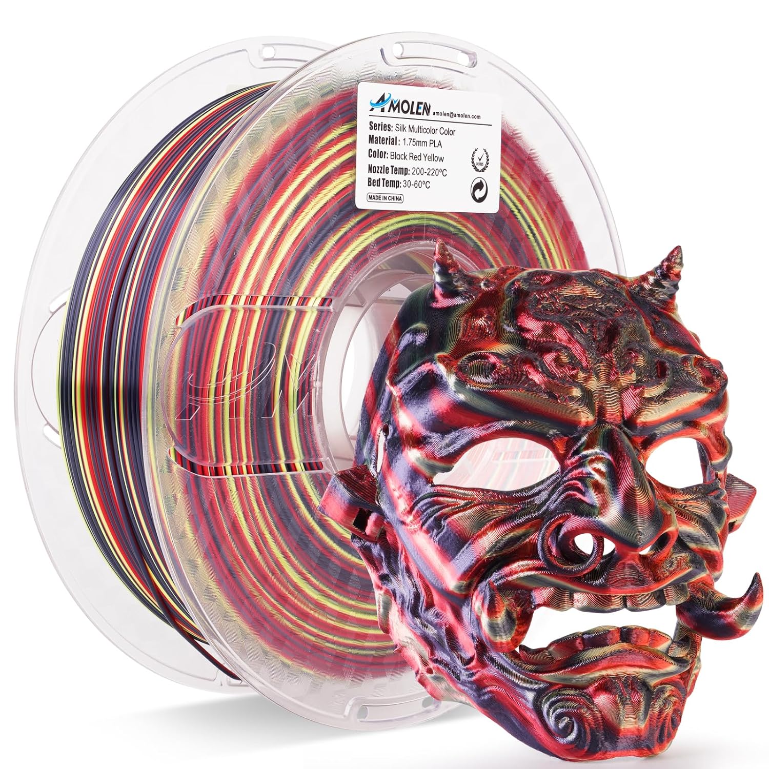 PLA Silk S-Series Filament 1.75 mm, Black Red Yellow Color 12kg